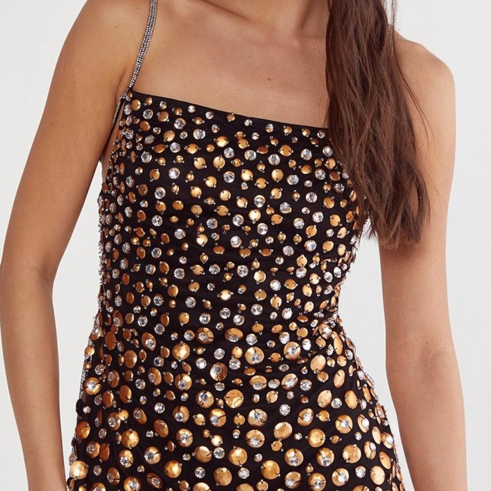 Nasty Gal Stud Sequin Square Neck Strappy Mini Dress